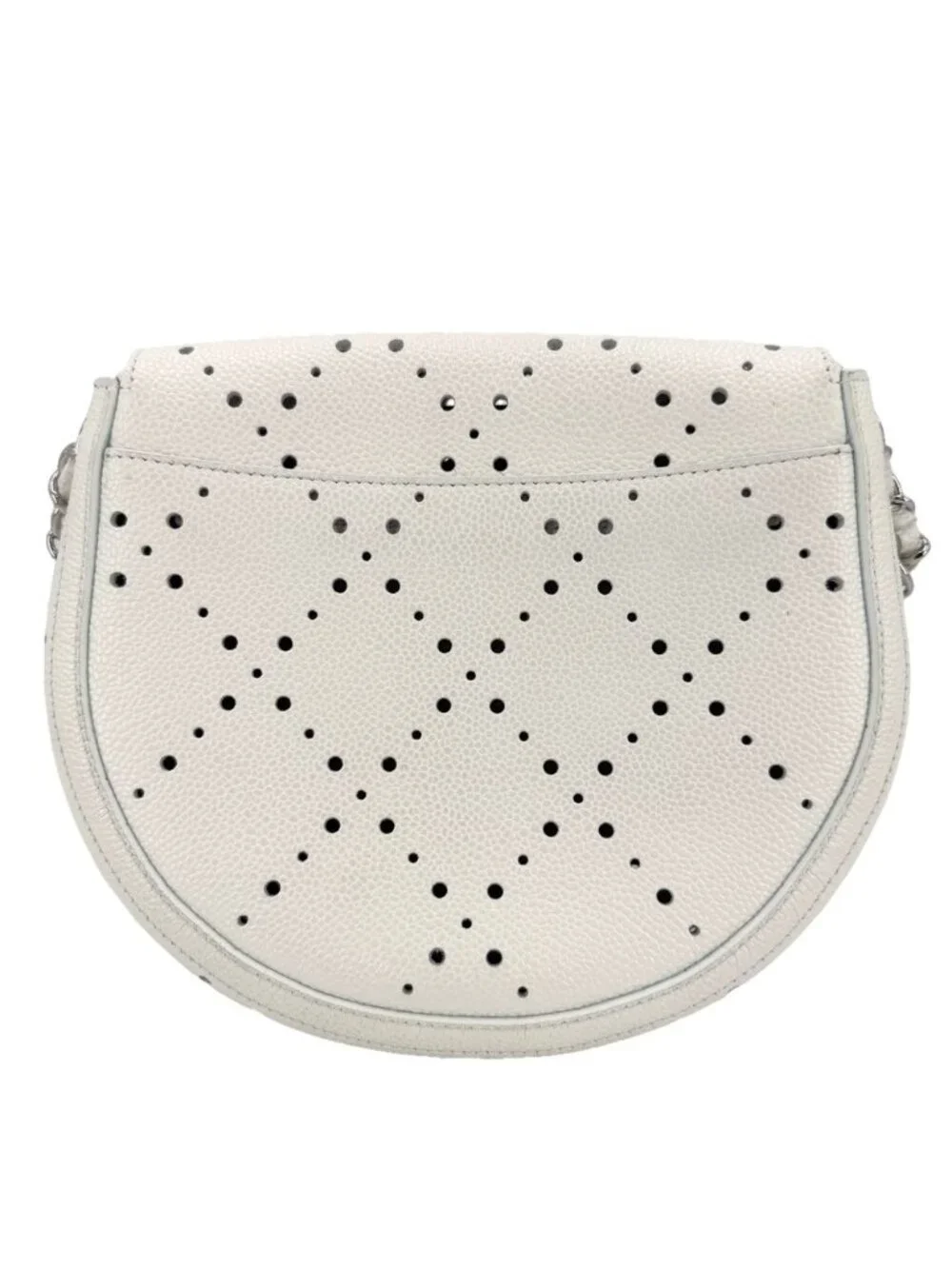 Chanel Shoulder Bag Perforated Pochette CC Logo Crossbody Leather White Silver